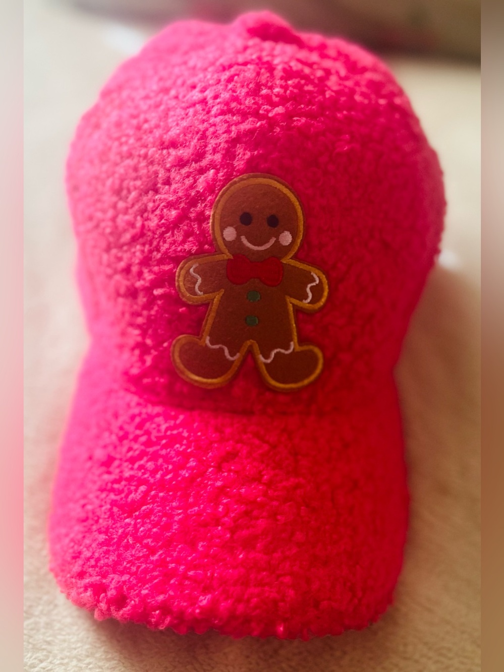 Judith March Fuchsia “ Oh Snap Gingerbread” Sherpa Cap 🧢